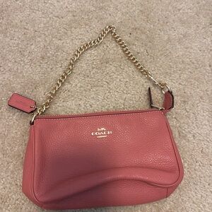 Coach Pink Leather Shoulder Bag with Gold Chain